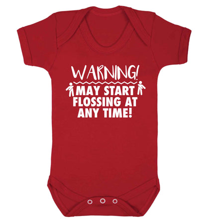 Warning may start flossing Baby Vest red 18-24 months