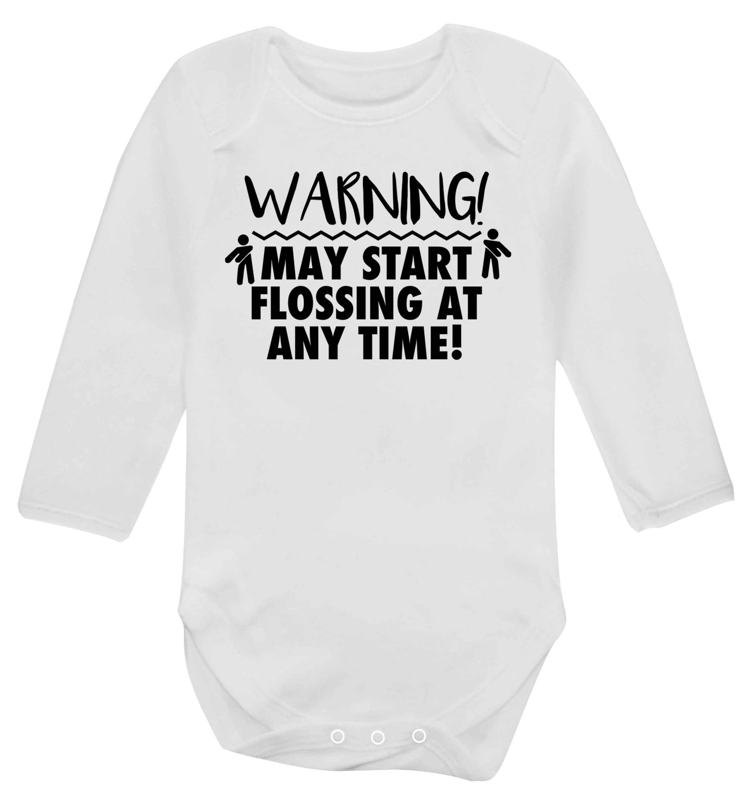 Warning may start flossing Baby Vest long sleeved white 6-12 months