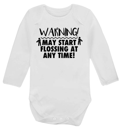 Warning may start flossing Baby Vest long sleeved white 6-12 months