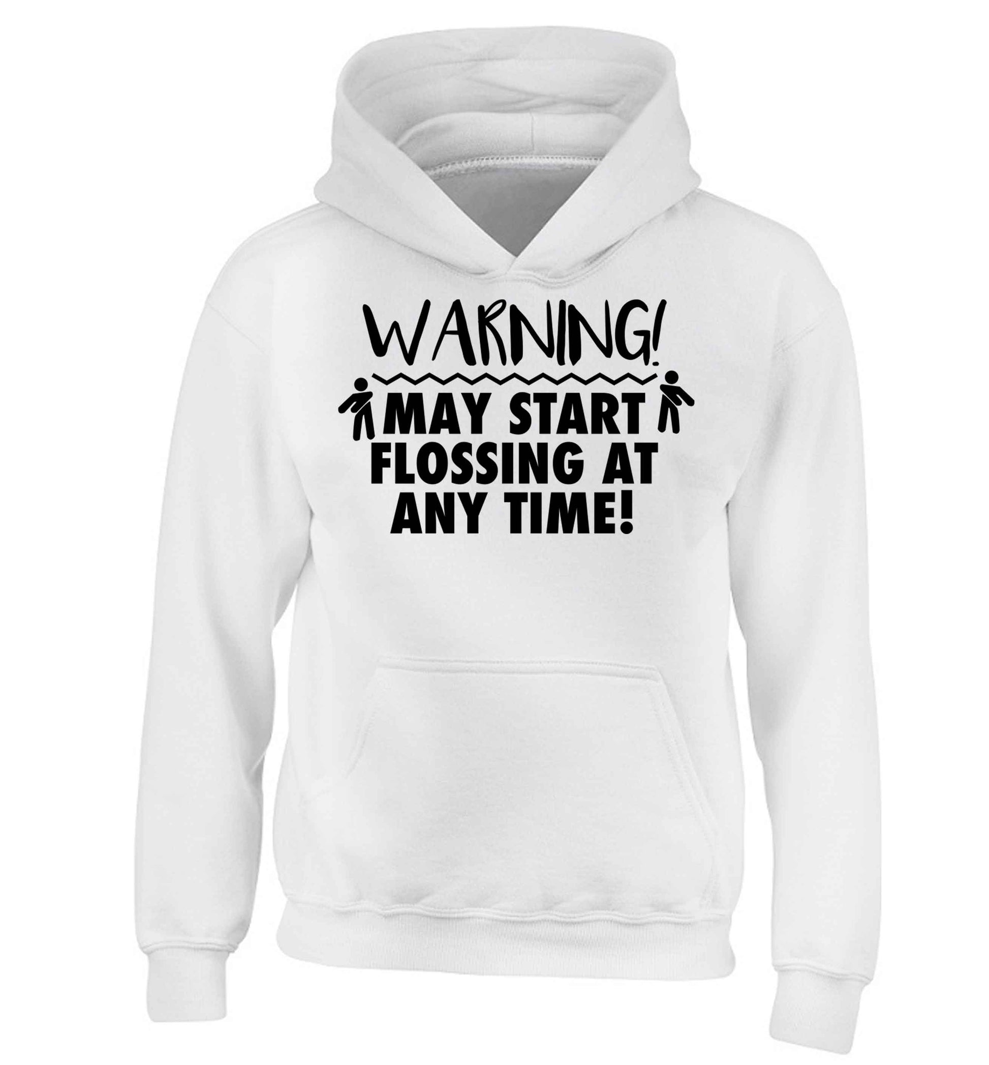 Warning may start flossing children's white hoodie 12-13 Years