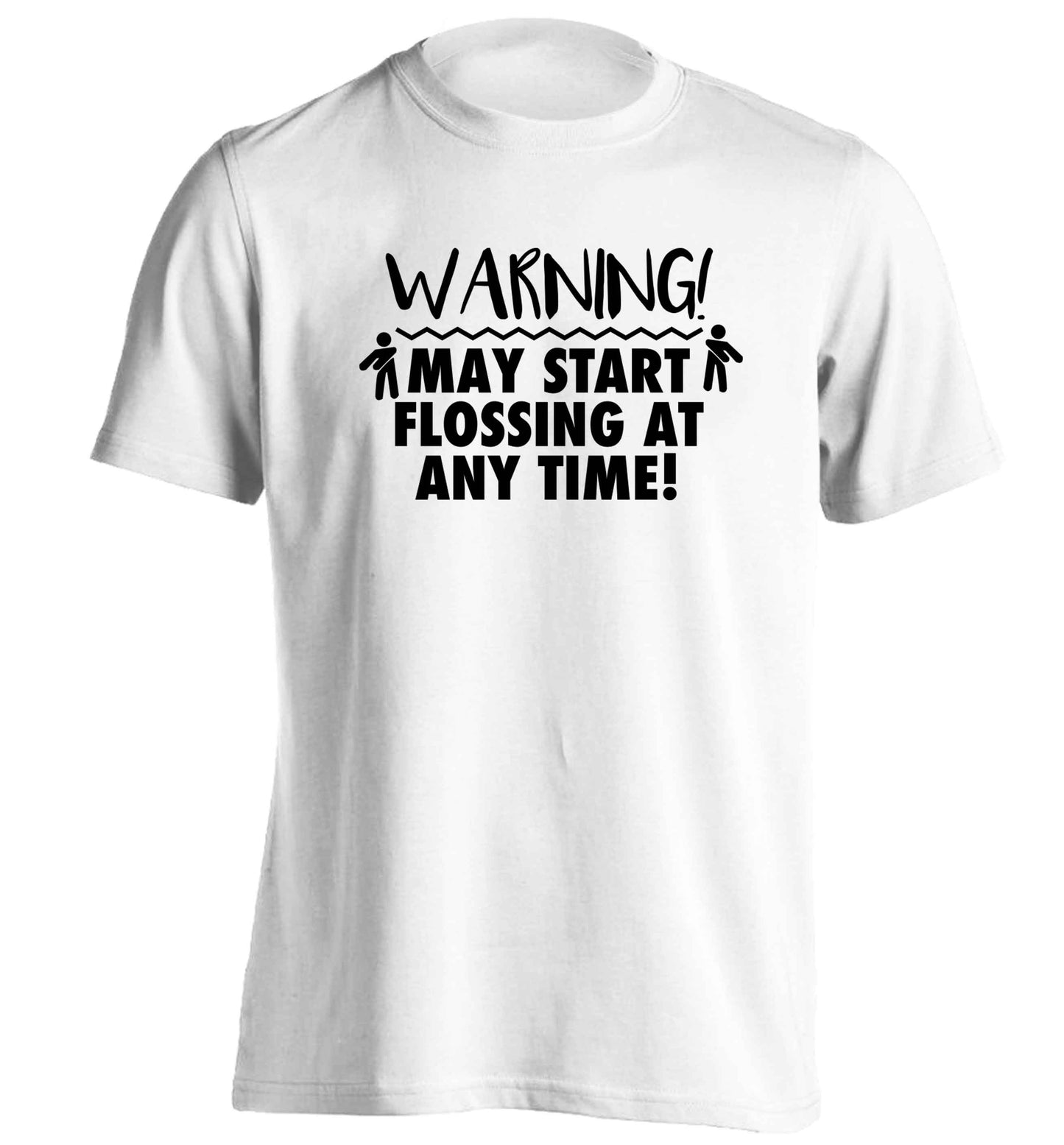 Warning may start flossing adults unisex white Tshirt 2XL