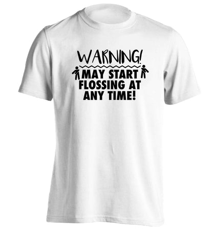 Warning may start flossing adults unisex white Tshirt 2XL