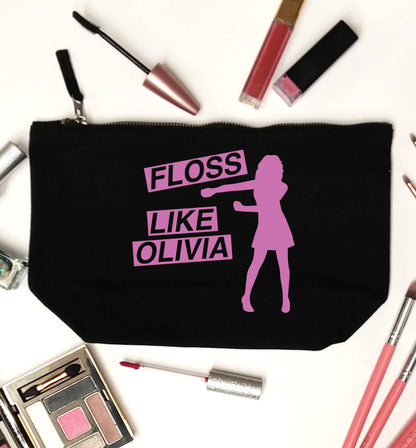 Personalised floss like (female version) black makeup bag