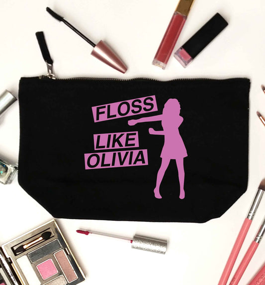Personalised floss like (female version) black makeup bag