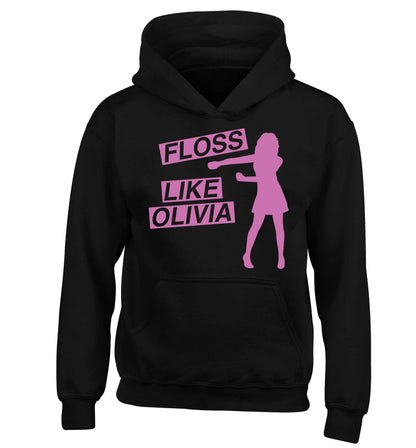 Personalised floss like (female version) children's black hoodie 12-13 Years