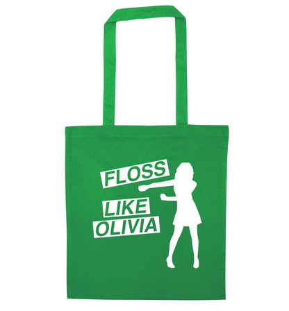 Personalised floss like (female version) green tote bag
