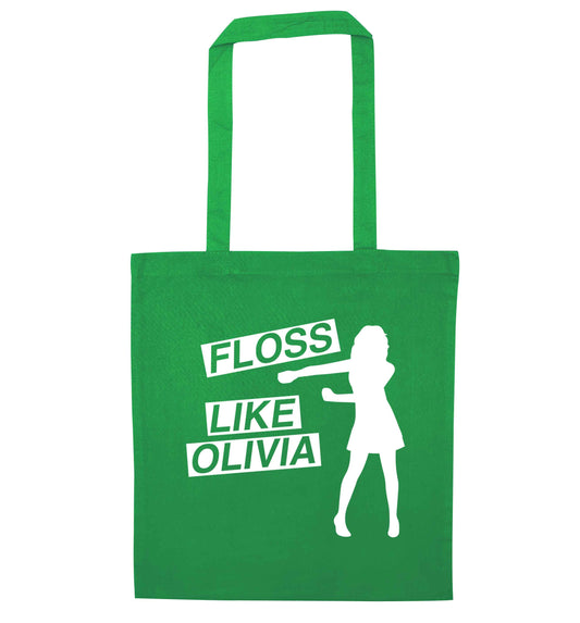 Personalised floss like (female version) green tote bag