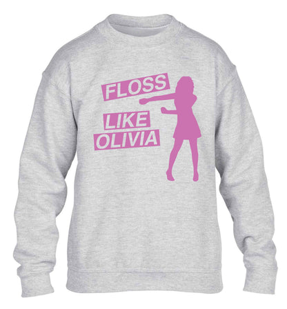 Personalised floss like (female version) children's grey sweater 12-13 Years