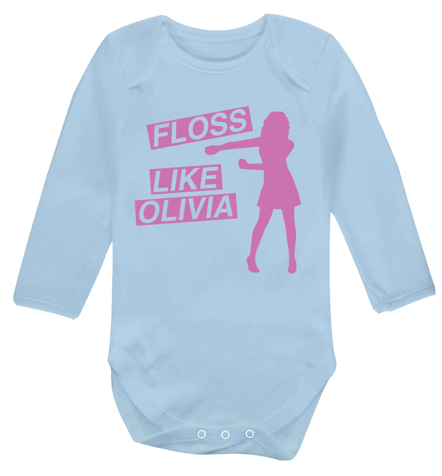 Personalised floss like (female version) Baby Vest long sleeved pale blue 6-12 months