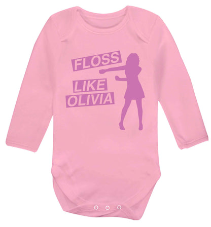 Personalised floss like (female version) Baby Vest long sleeved pale pink 6-12 months