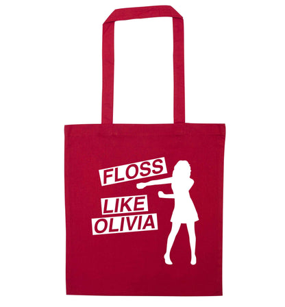 Personalised floss like (female version) red tote bag