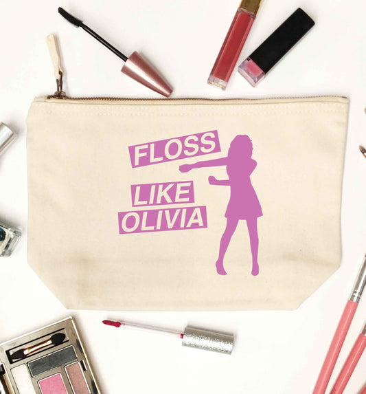 Personalised floss like (female version) natural makeup bag