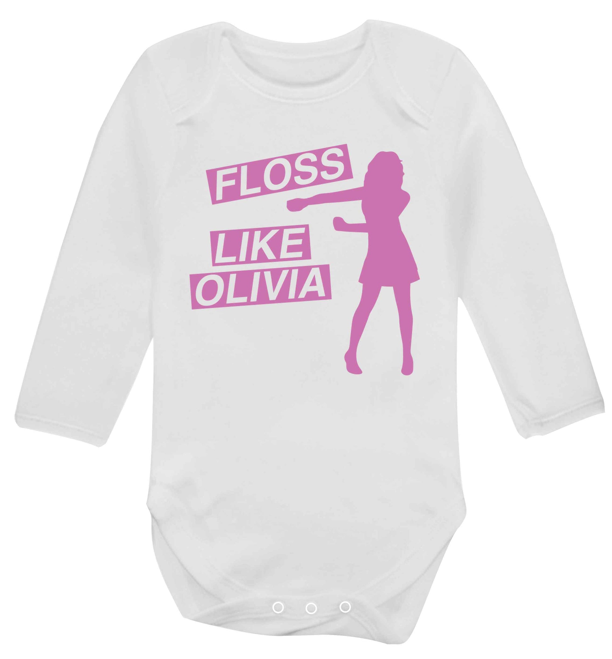 Personalised floss like (female version) Baby Vest long sleeved white 6-12 months