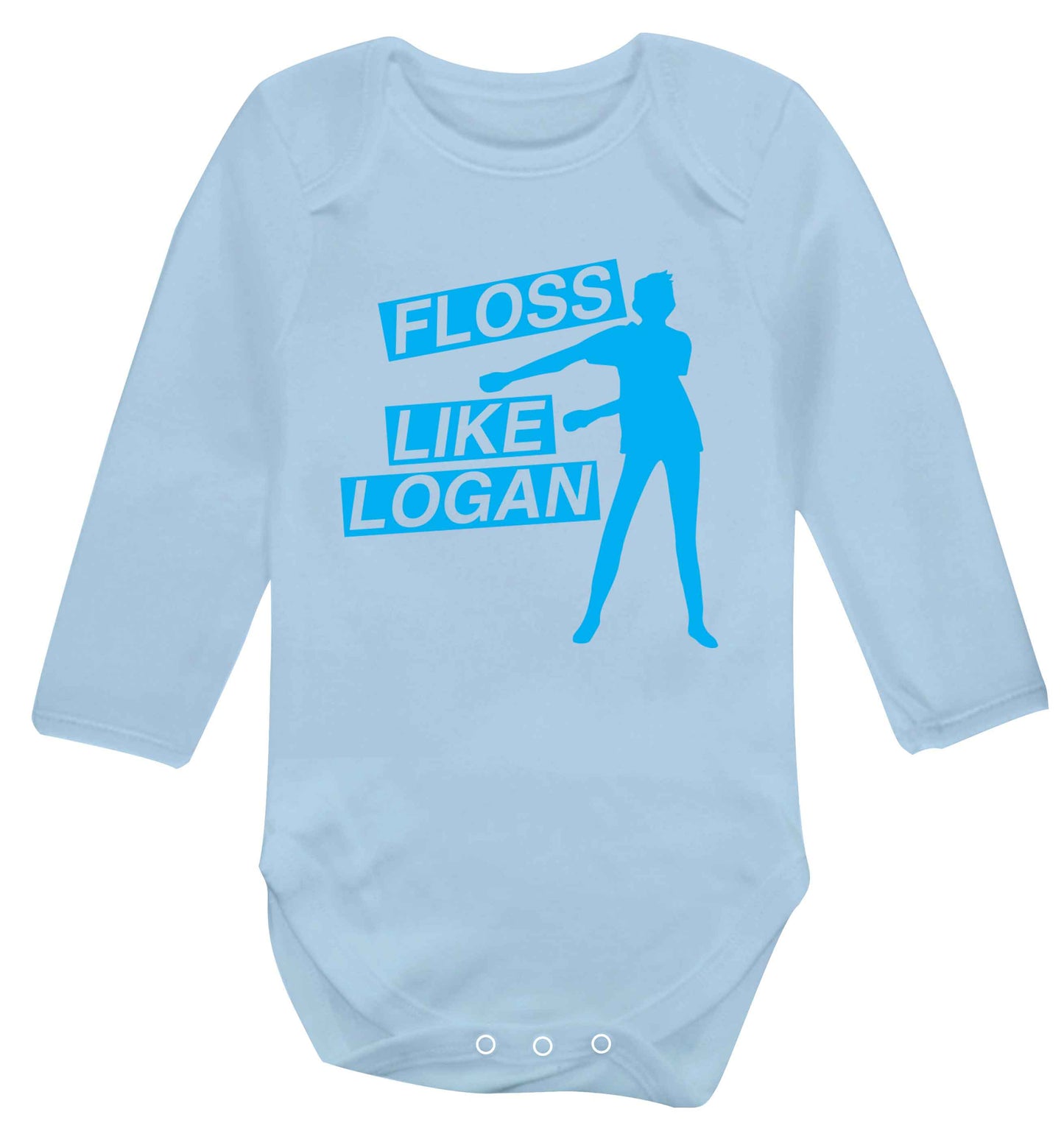 Personalised floss like (male version) Baby Vest long sleeved pale blue 6-12 months