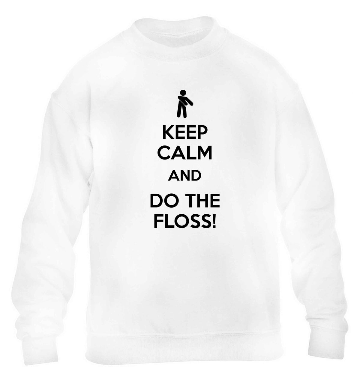 Keep calm and floss on children's white sweater 12-13 Years
