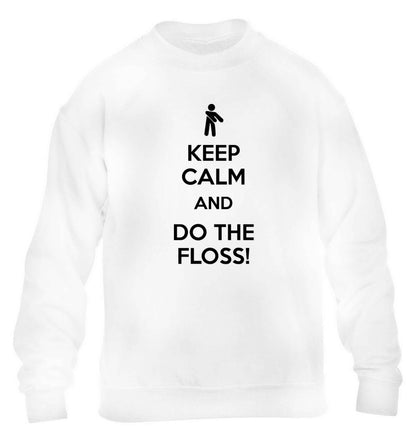 Keep calm and floss on children's white sweater 12-13 Years