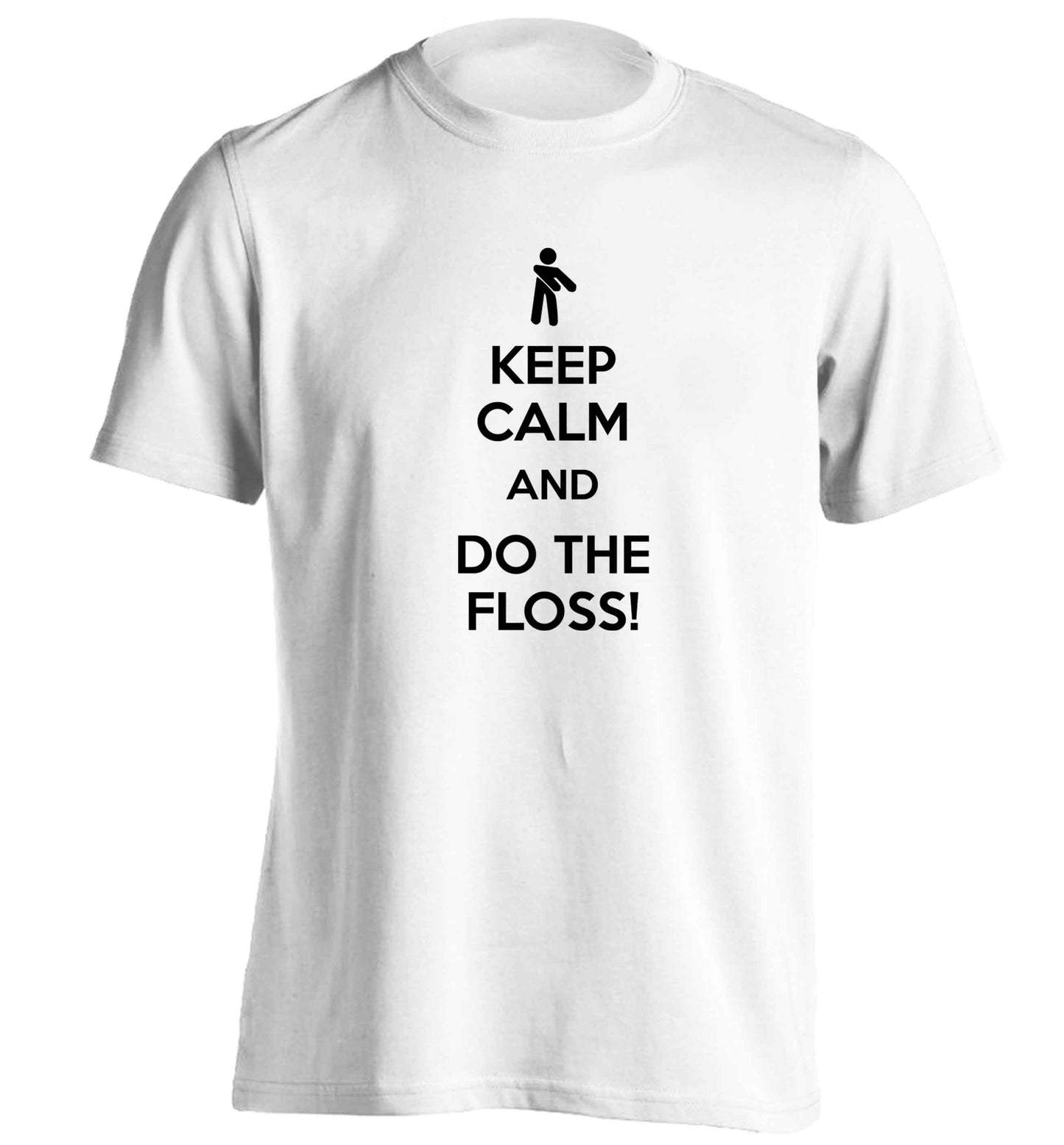 Keep calm and floss on adults unisex white Tshirt 2XL