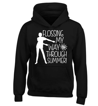 Flossing my way through summer children's black hoodie 12-13 Years