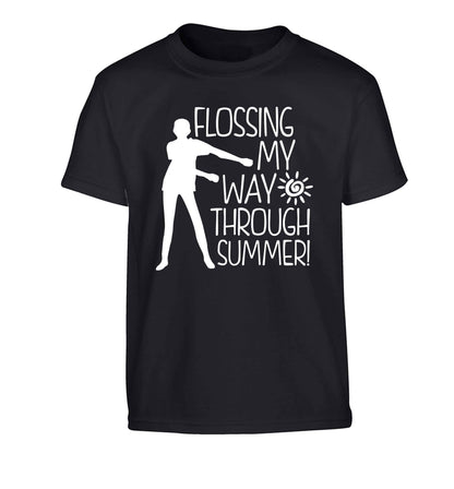 Flossing my way through summer Children's black Tshirt 12-13 Years
