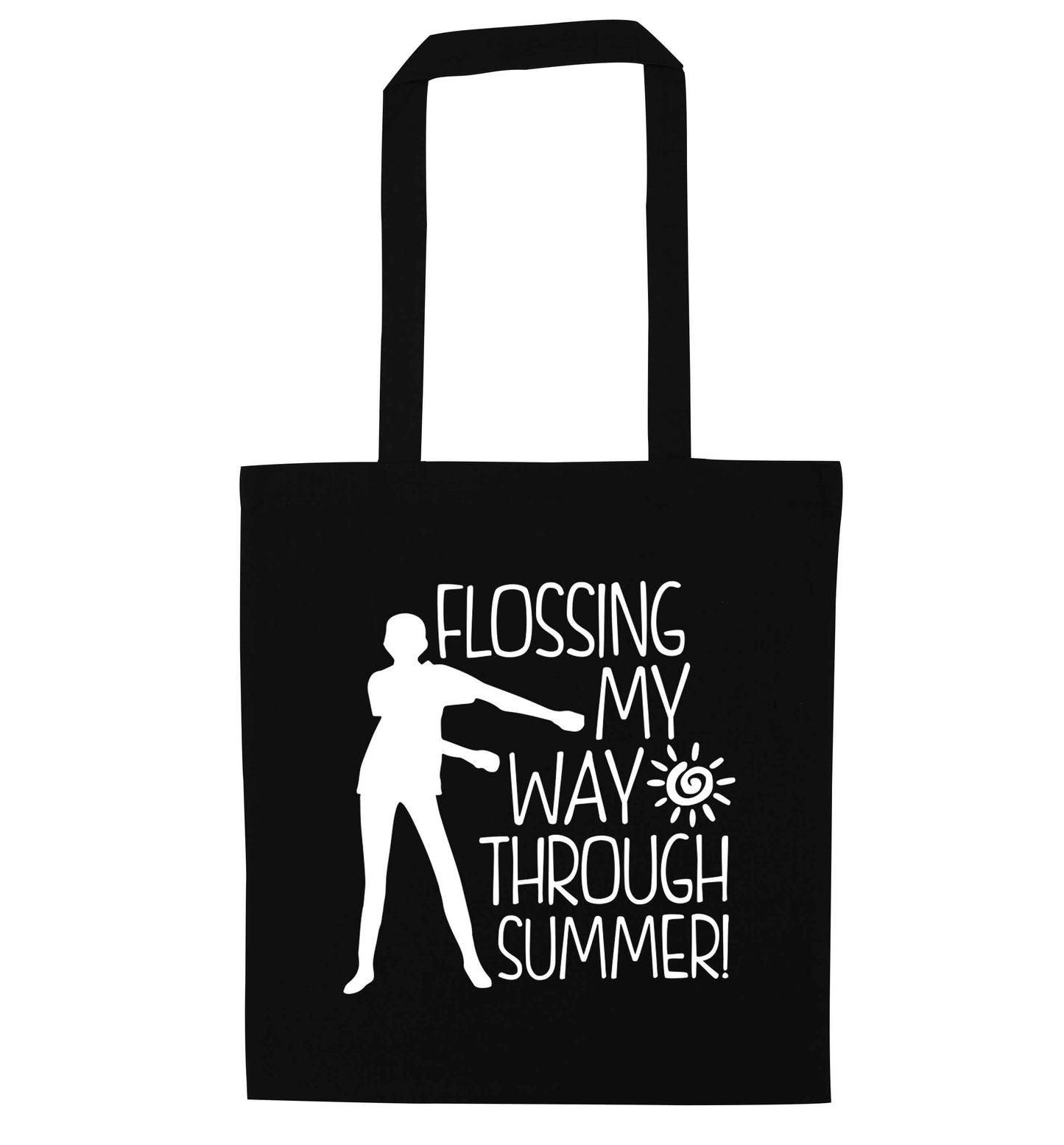Flossing my way through summer black tote bag