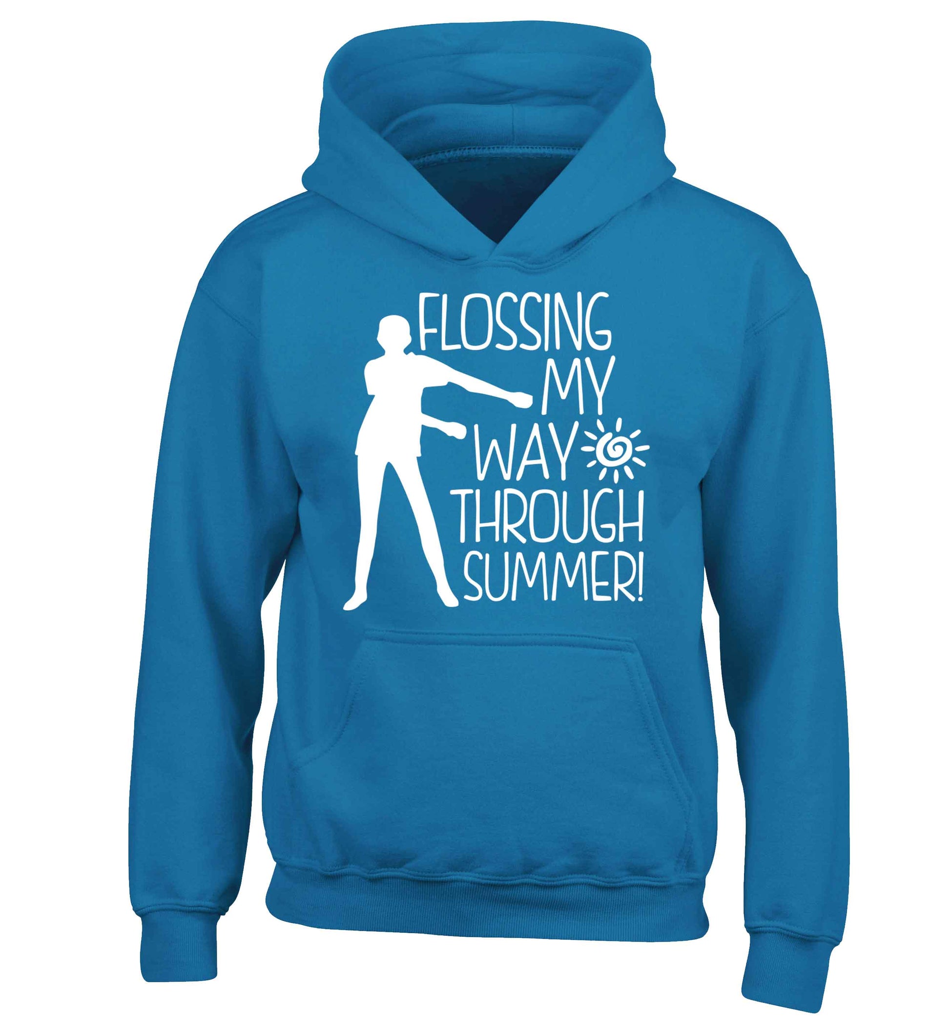 Flossing my way through summer children's blue hoodie 12-13 Years