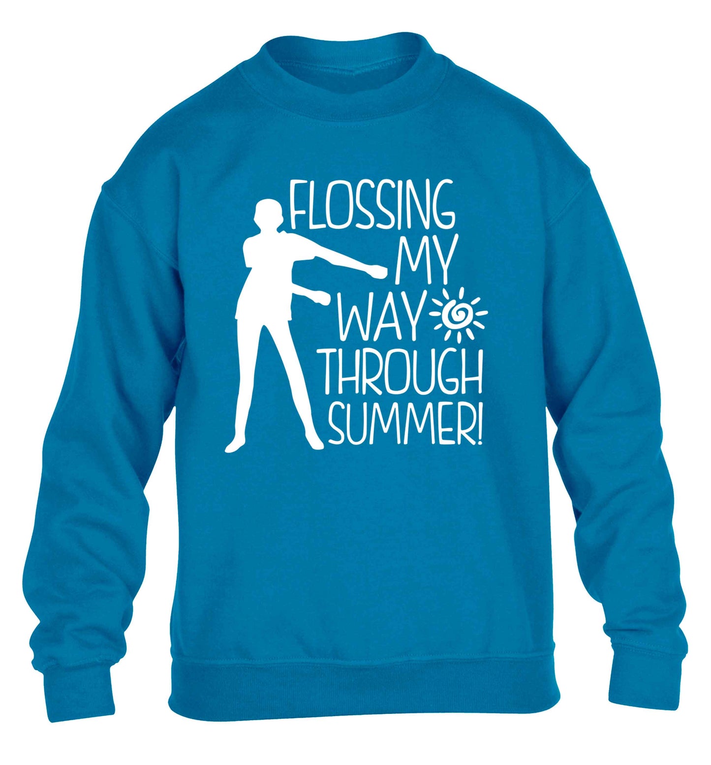 Flossing my way through summer children's blue sweater 12-13 Years