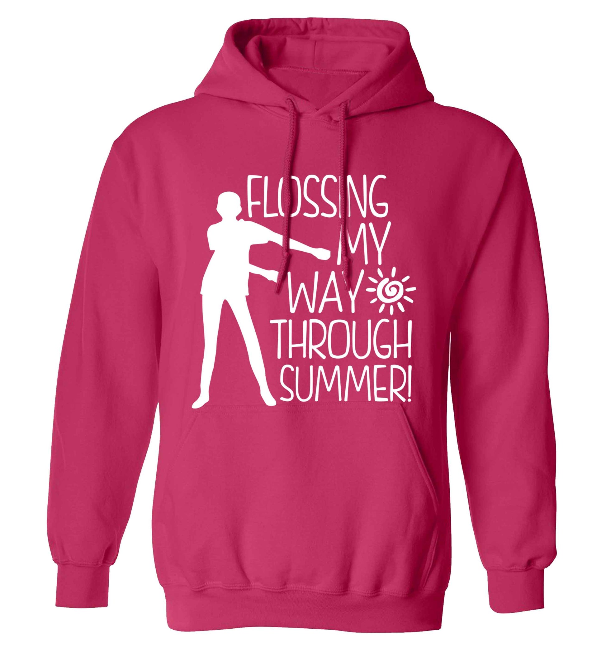 Flossing my way through summer adults unisex pink hoodie 2XL