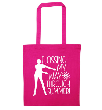 Flossing my way through summer pink tote bag