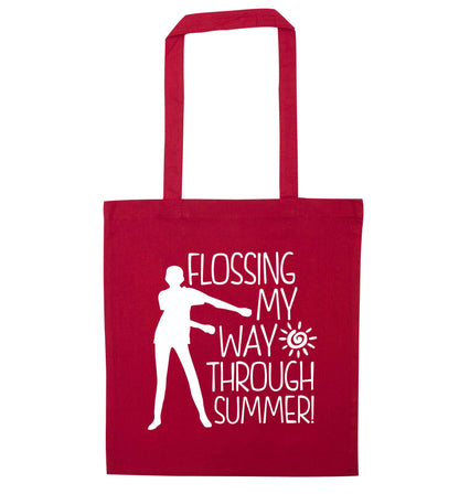 Flossing my way through summer red tote bag