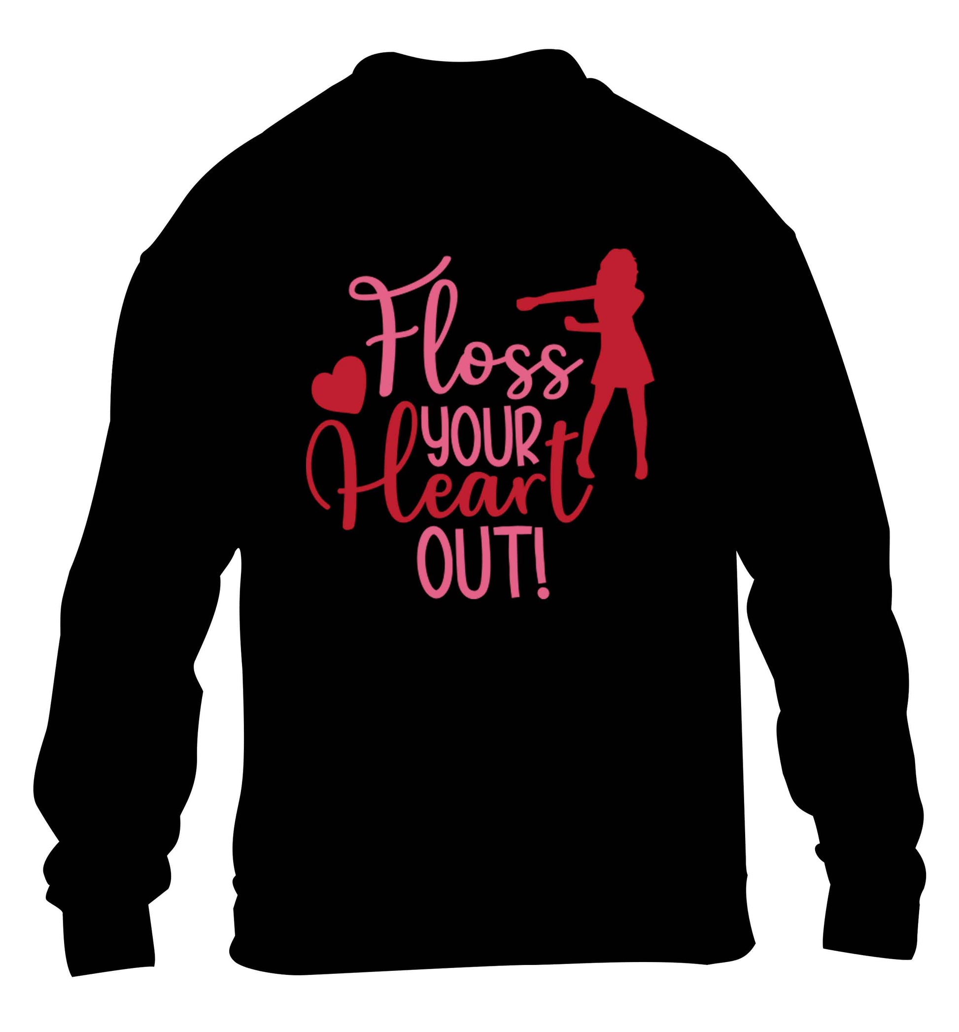Floss your heart out children's black sweater 12-13 Years
