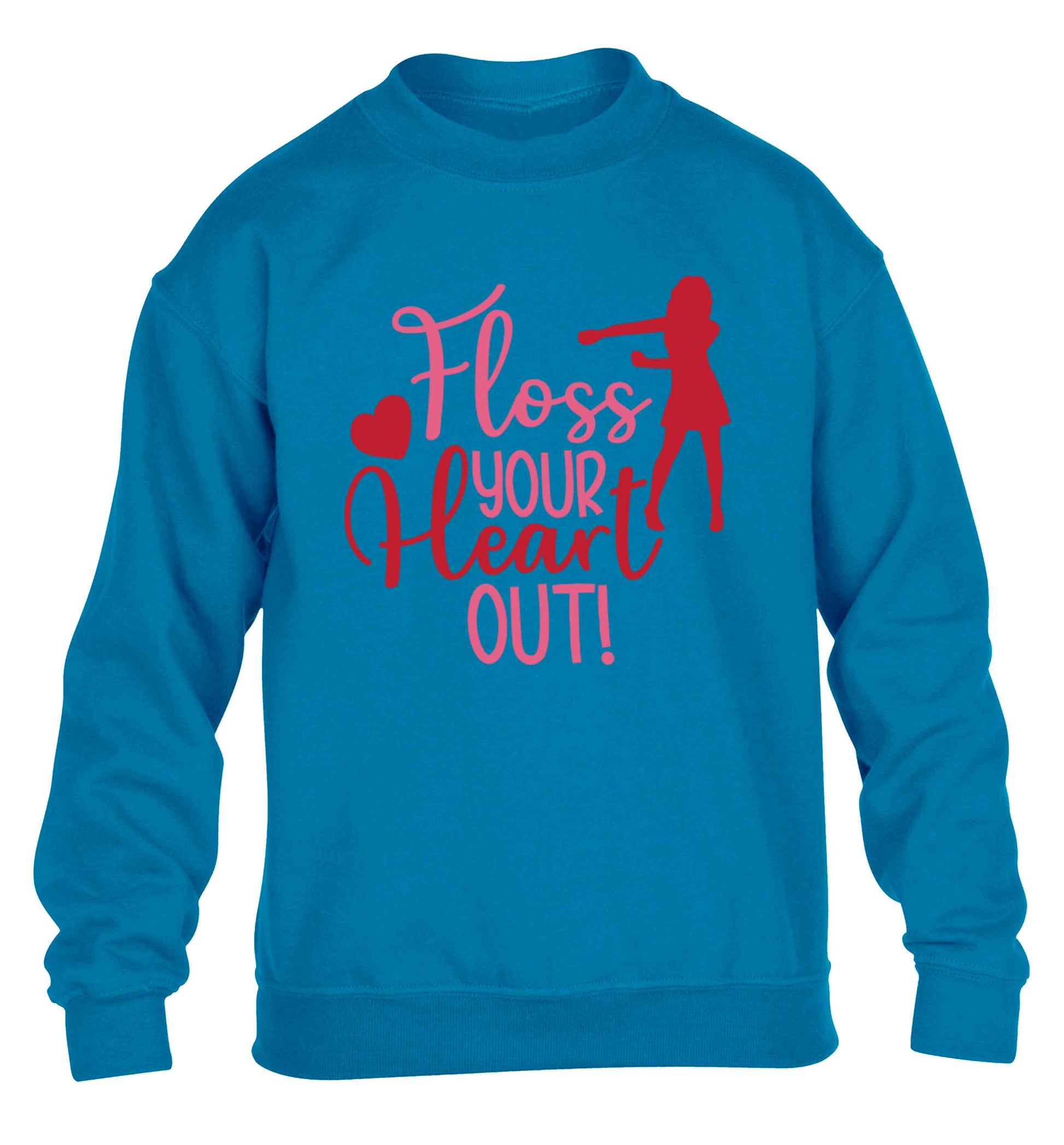 Floss your heart out children's blue sweater 12-13 Years