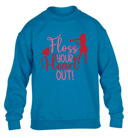 Floss your heart out children's blue sweater 12-13 Years