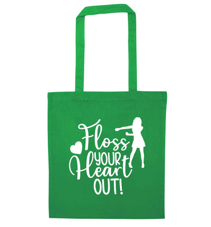 Floss your heart out green tote bag
