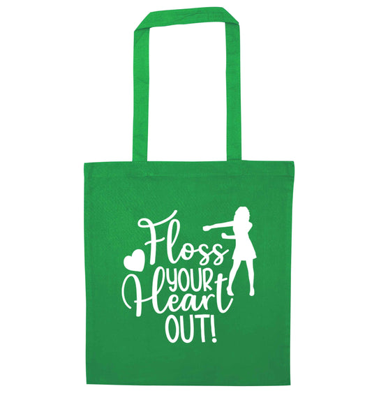 Floss your heart out green tote bag