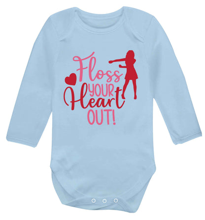 Floss your heart out Baby Vest long sleeved pale blue 6-12 months