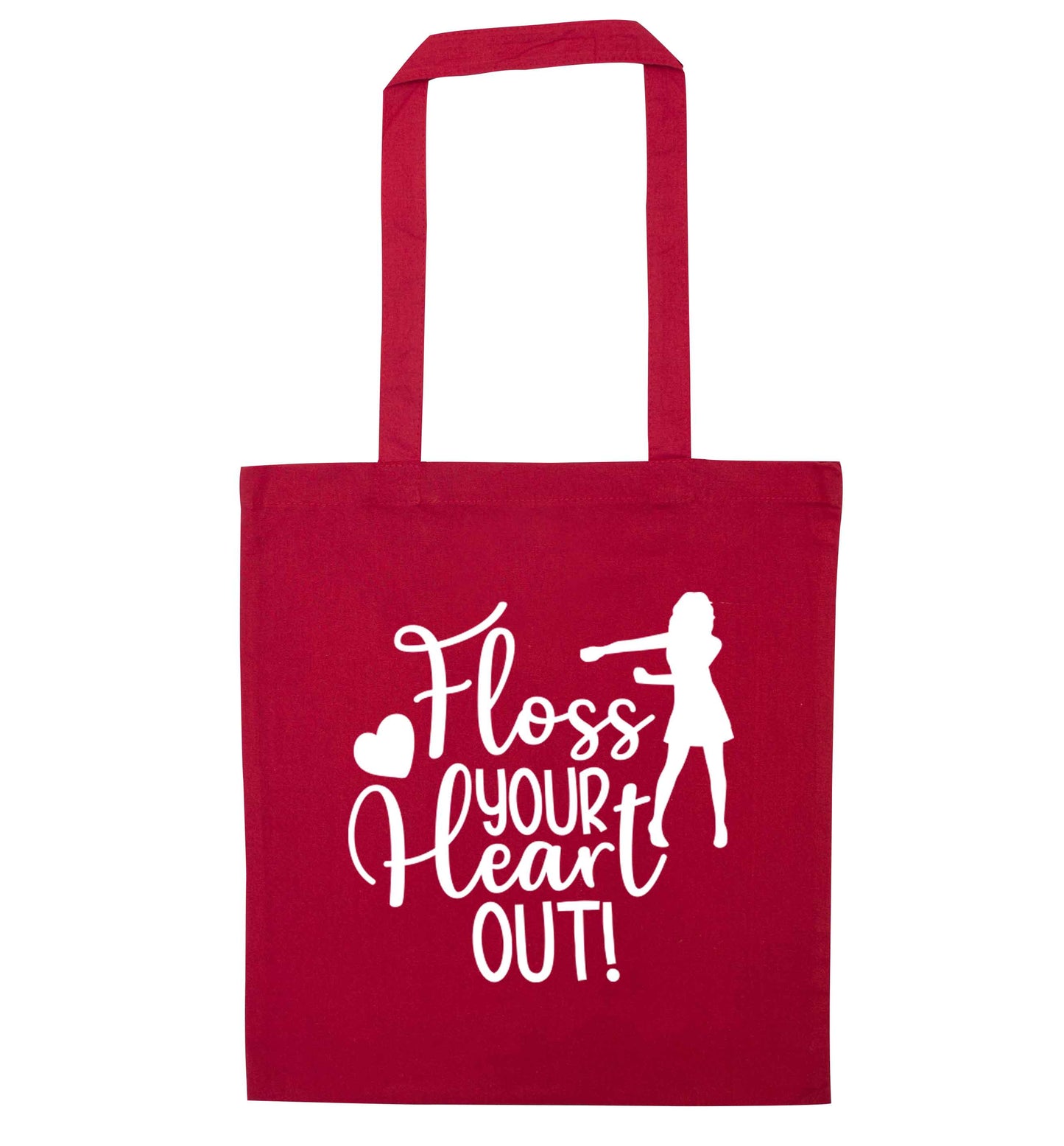 Floss your heart out red tote bag