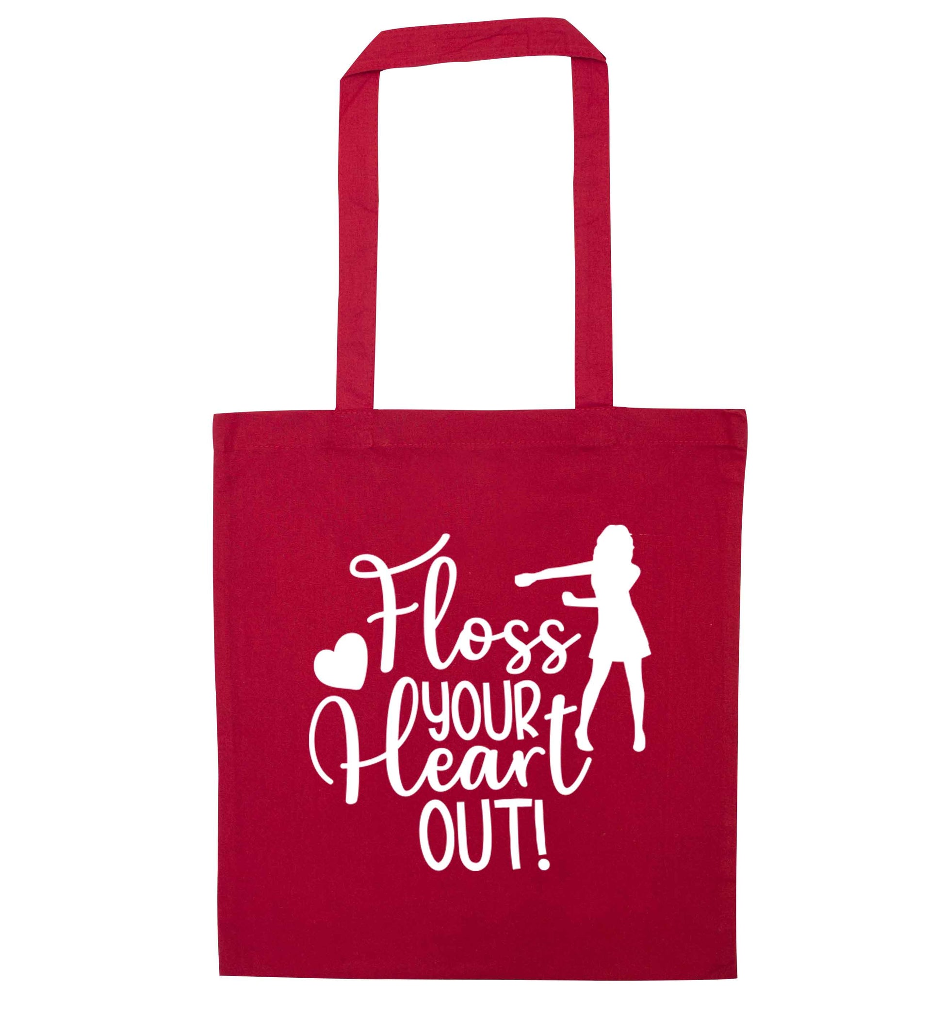 Floss your heart out red tote bag