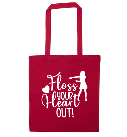 Floss your heart out red tote bag