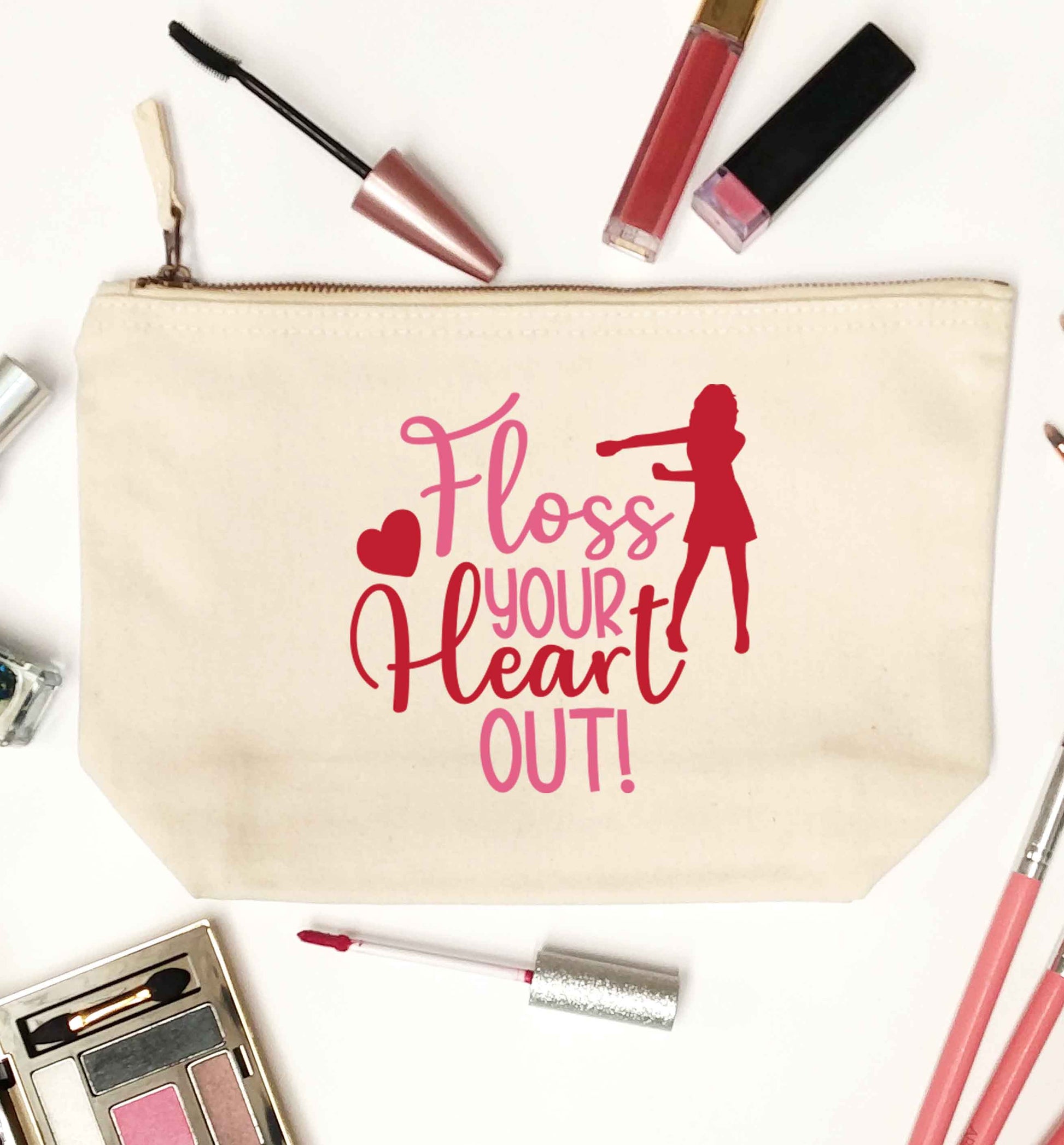 Floss your heart out natural makeup bag