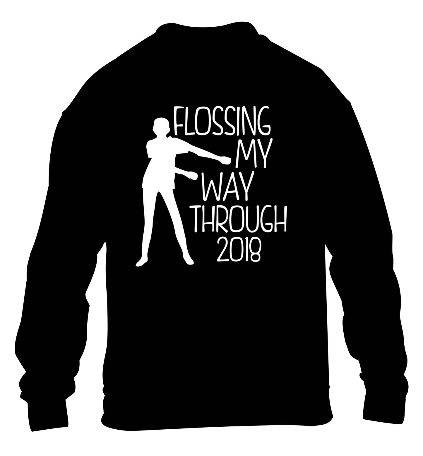 Flossing my way through 2018 children's black sweater 12-13 Years