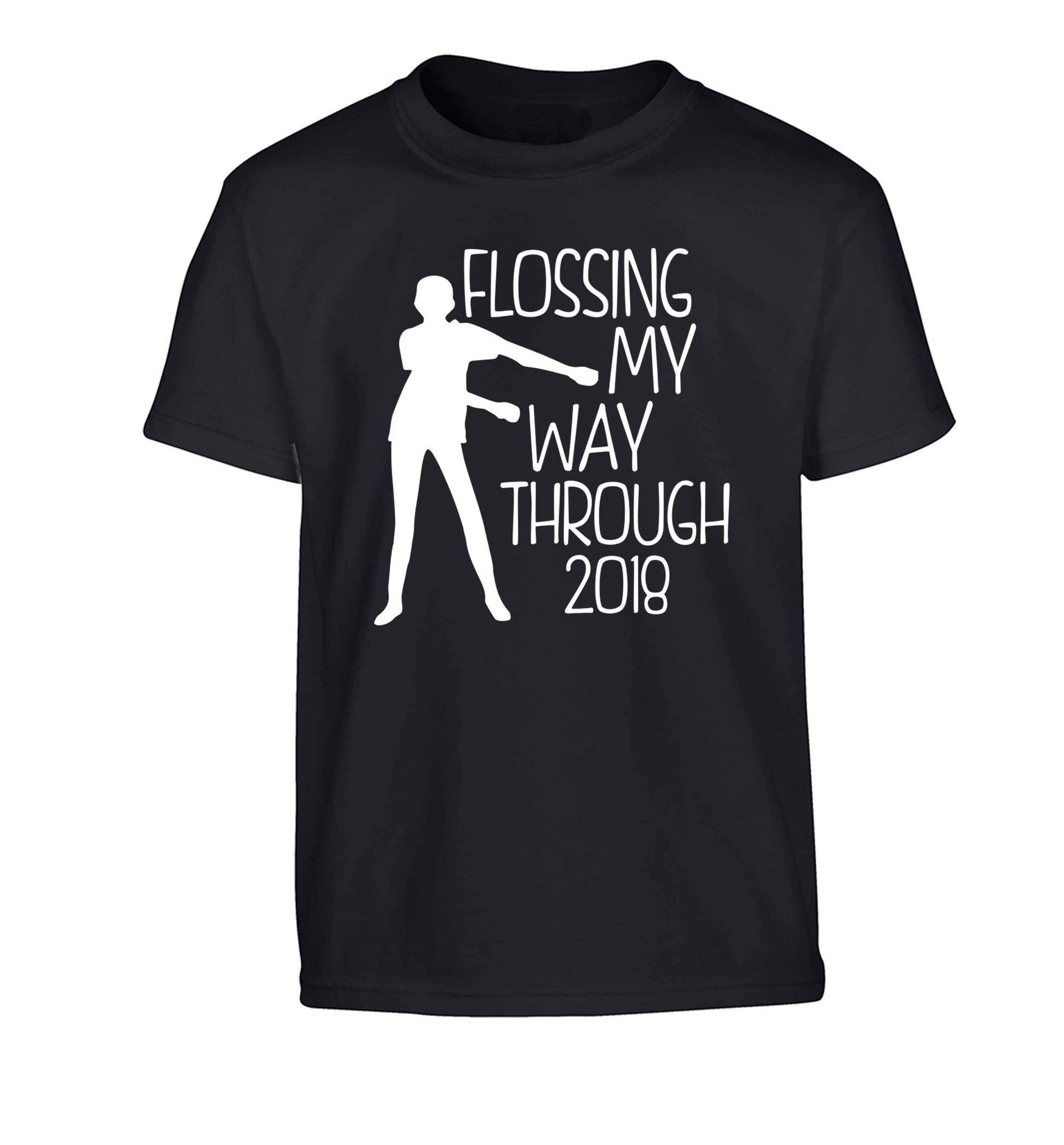 Flossing my way through 2018 Children's black Tshirt 12-13 Years