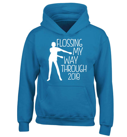 Flossing my way through 2018 children's blue hoodie 12-13 Years