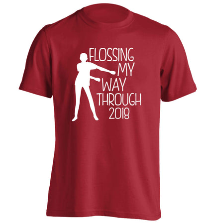 Flossing my way through 2018 adults unisex red Tshirt 2XL