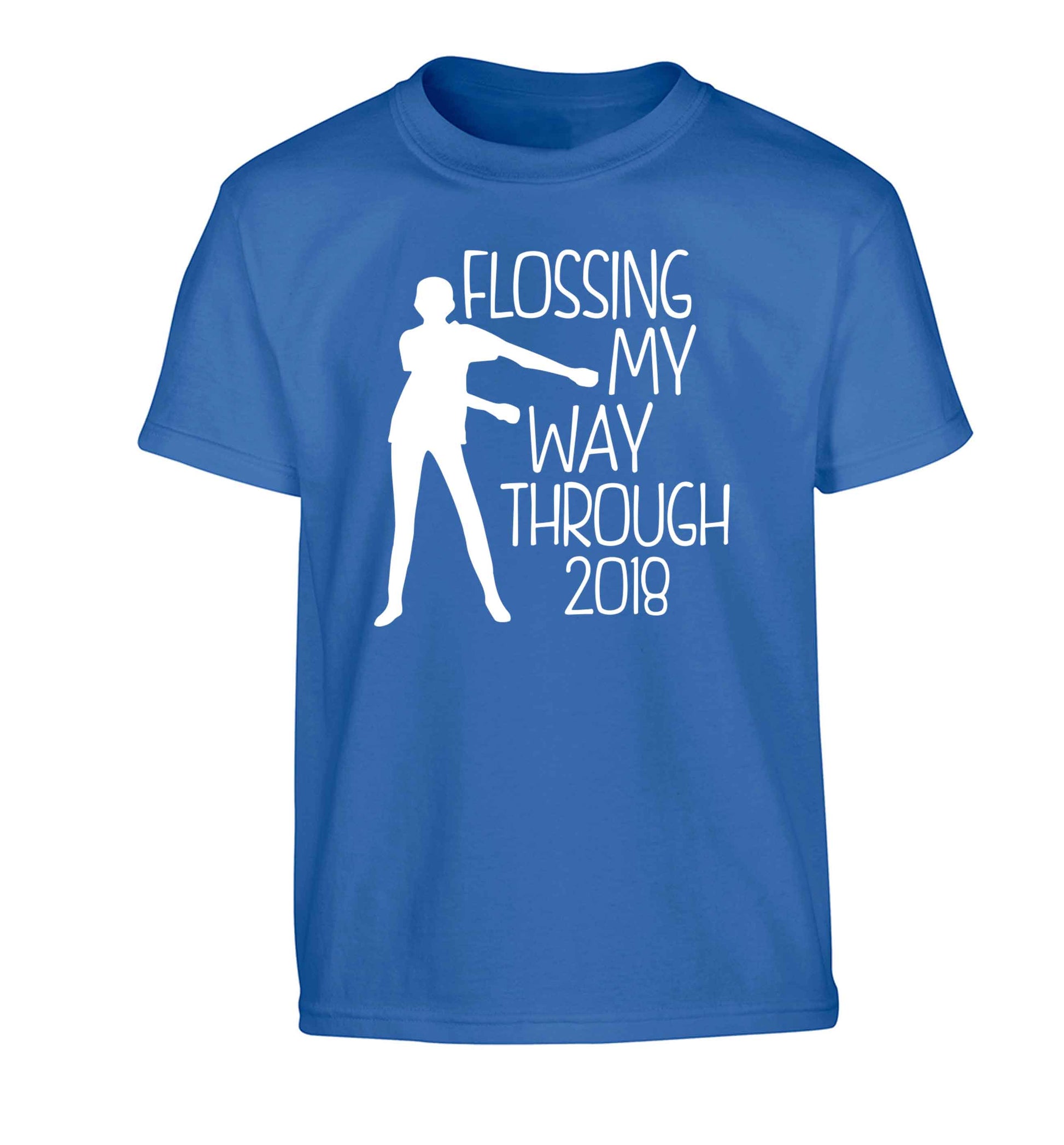 Flossing my way through 2018 Children's blue Tshirt 12-13 Years