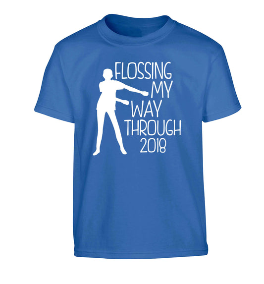 Flossing my way through 2018 Children's blue Tshirt 12-13 Years