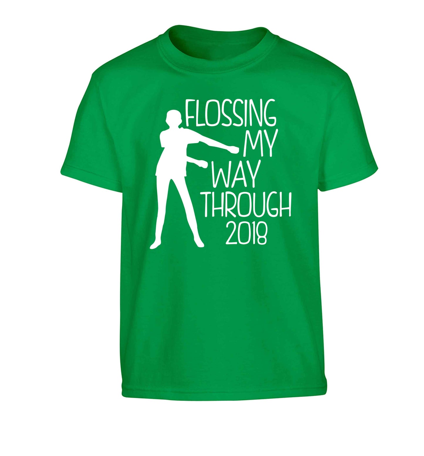 Flossing my way through 2018 Children's green Tshirt 12-13 Years