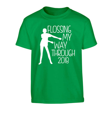 Flossing my way through 2018 Children's green Tshirt 12-13 Years
