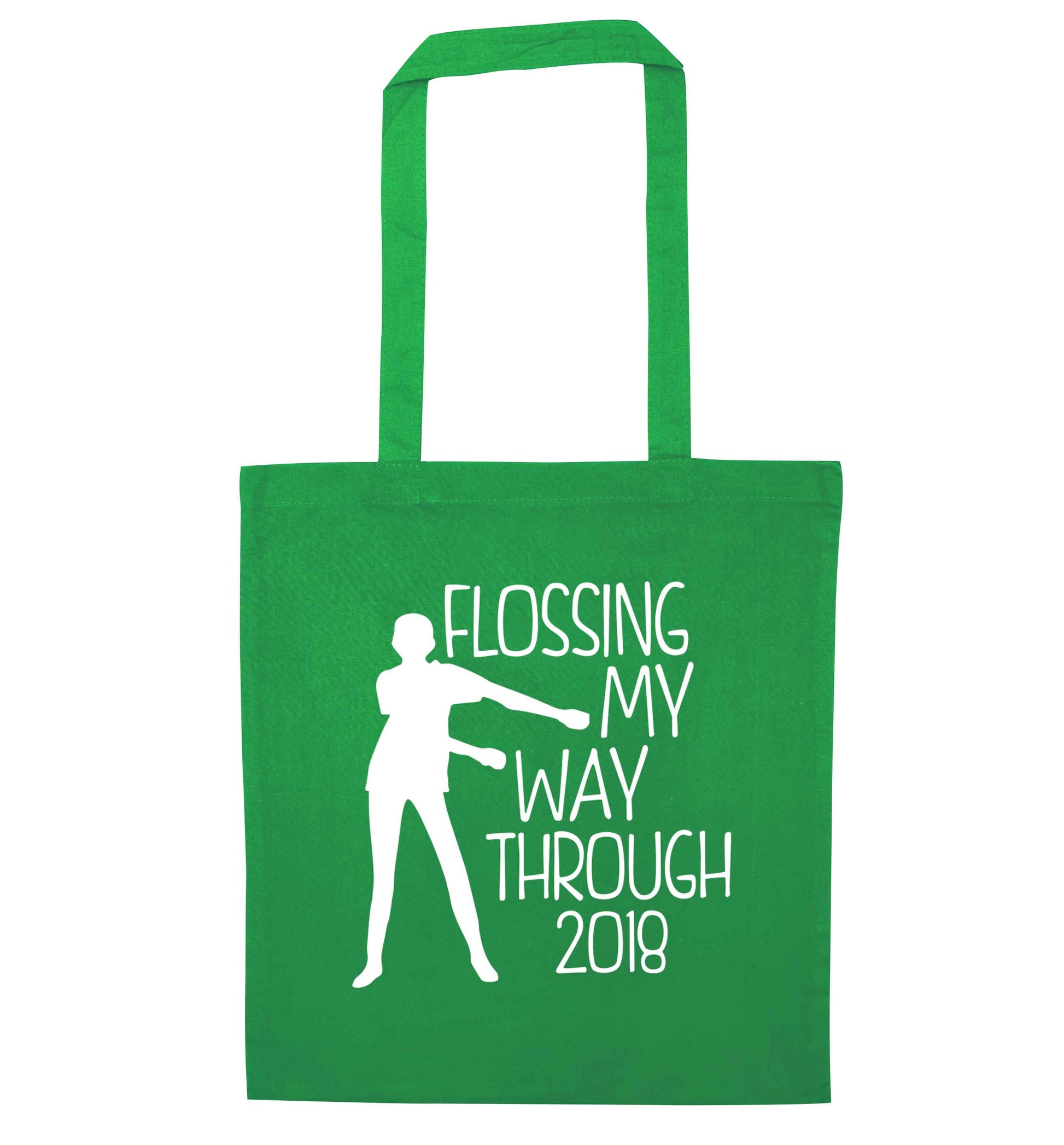 Flossing my way through 2018 green tote bag