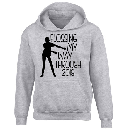 Flossing my way through 2018 children's grey hoodie 12-13 Years