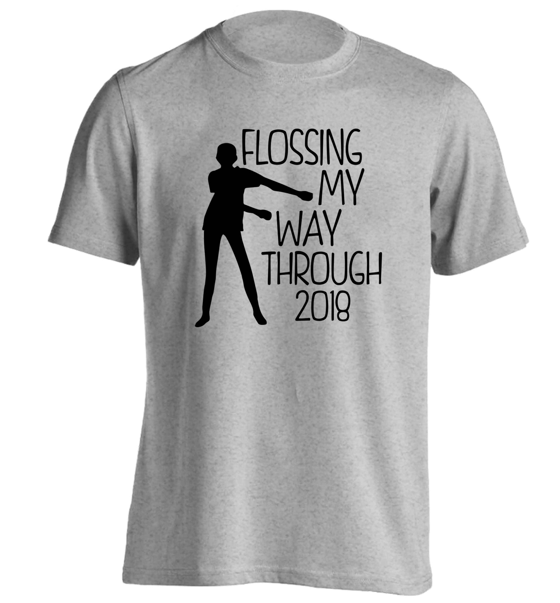 Flossing my way through 2018 adults unisex grey Tshirt 2XL